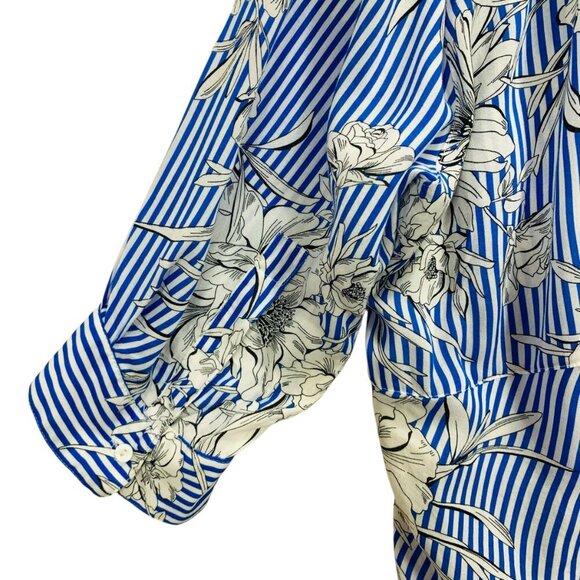 Zara  Women's blouse top  Blue White Stripe Floral Flowy Blouse size med - Picture 6 of 15
